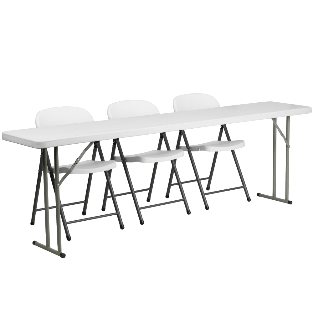 Flash Furniture Plastic Folding Training Table with 3 Plastic Folding Chairs, 29inH x 96inW x 18inD White