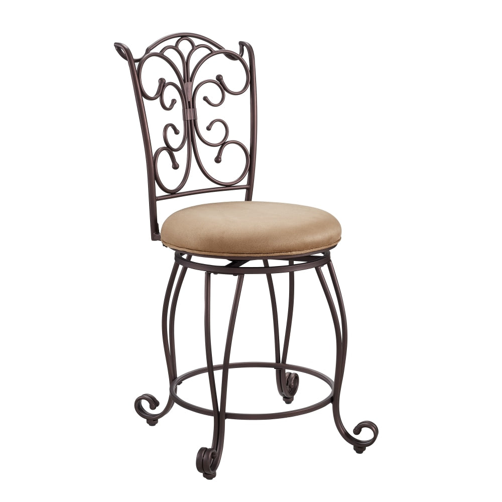 Linon Andrea 24in Gathered Back Swivel Counter Stool, Light Brown/Bronze