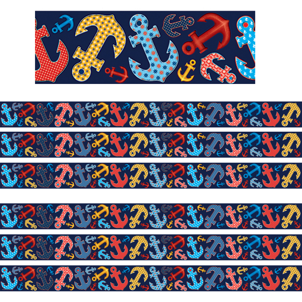 Teacher Created Resources Straight Border Trim, 3in x 35in, Anchors, 12 Pieces Per Pack, Set Of 6 Packs