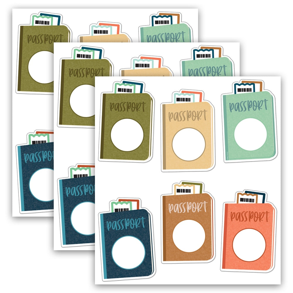Carson Dellosa Education Cut-Outs, Lets Explore Passports, 36 Cut-Outs Per Pack, Set Of 3 Packs