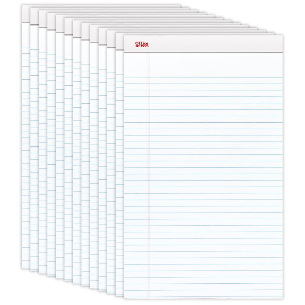 Office Depot Brand Writing Pads, 8 1/2in x 14in, Legal/Wide Ruled, 50 Sheets, White, Pack Of 12 Pads