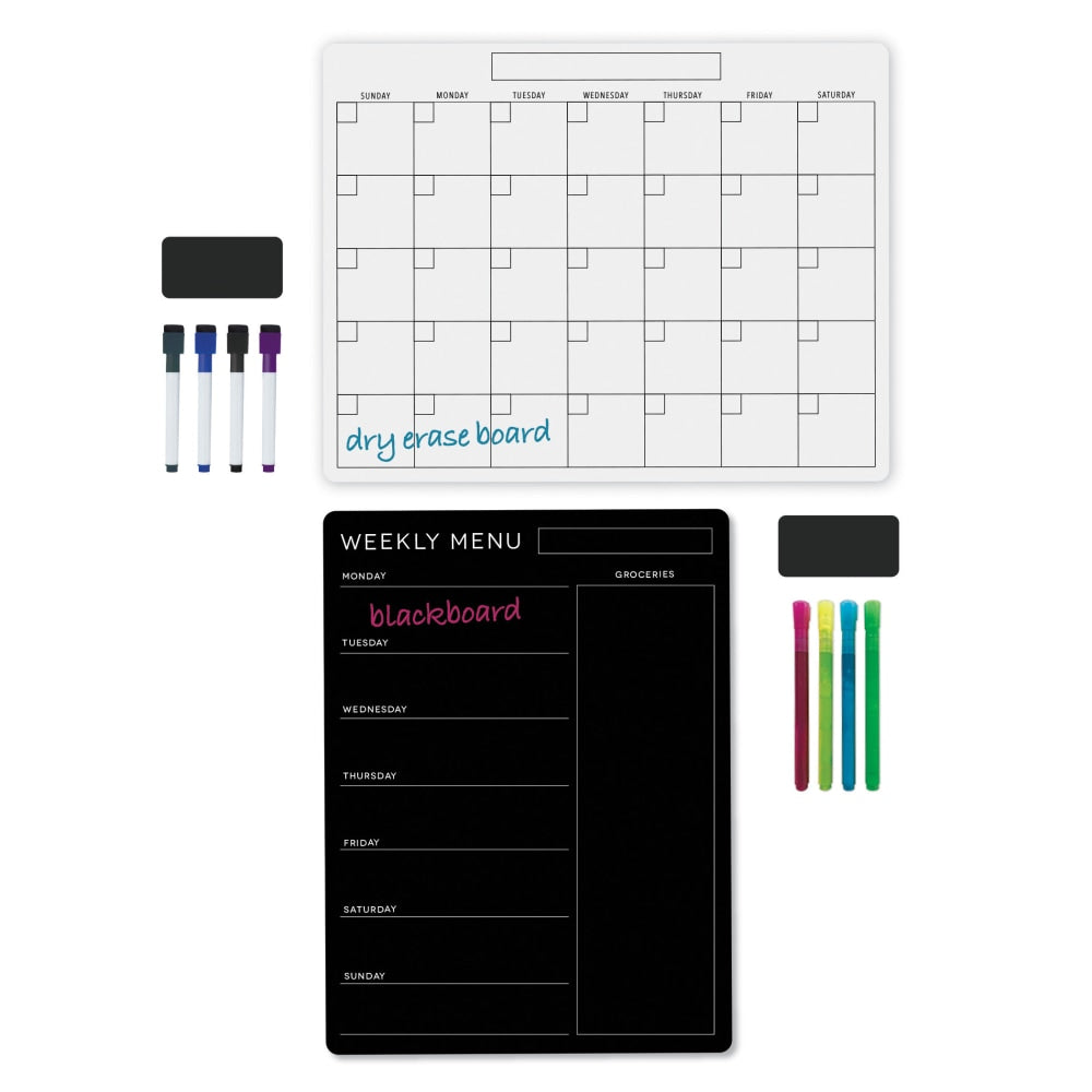 Office Depot Brand Magnetic Dry-Erase/Blackboard Menu And Calendar Combo Set, 17in x 13in, Black