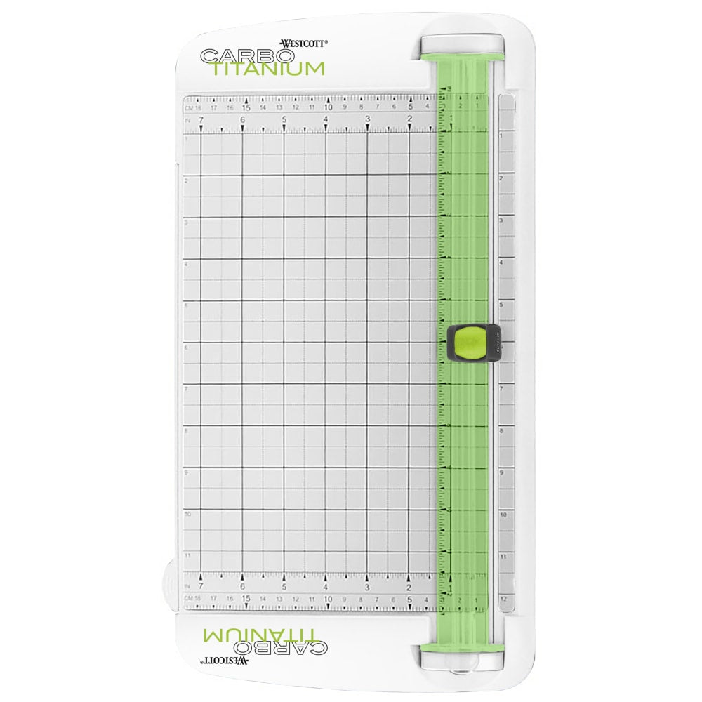 Westcott CarboTitanium Personal Paper Trimmer, 12in, White/Green