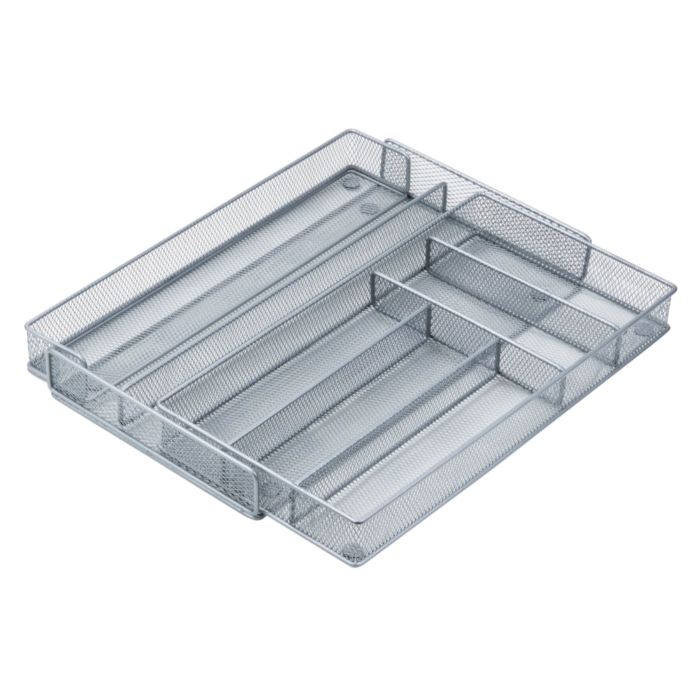 Honey-Can-Do Steel Mesh Expandable Cutlery Tray, 2inH x 20 1/4inW x 16 1/2inD, Gray/Silver