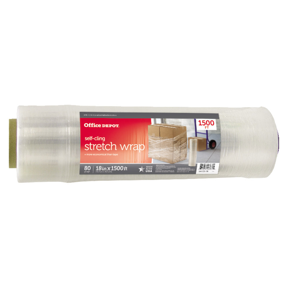 Office Depot Brand Stretch Wrap Film, 18in x 1500ft Roll, Clear