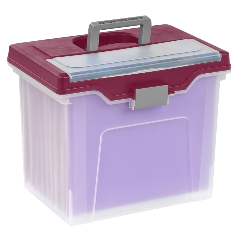 Office Depot Brand Mobile File Box, Large, Letter Size, 11 5/8inH x 13 3/6inW x 10inD, Clear/Burgundy