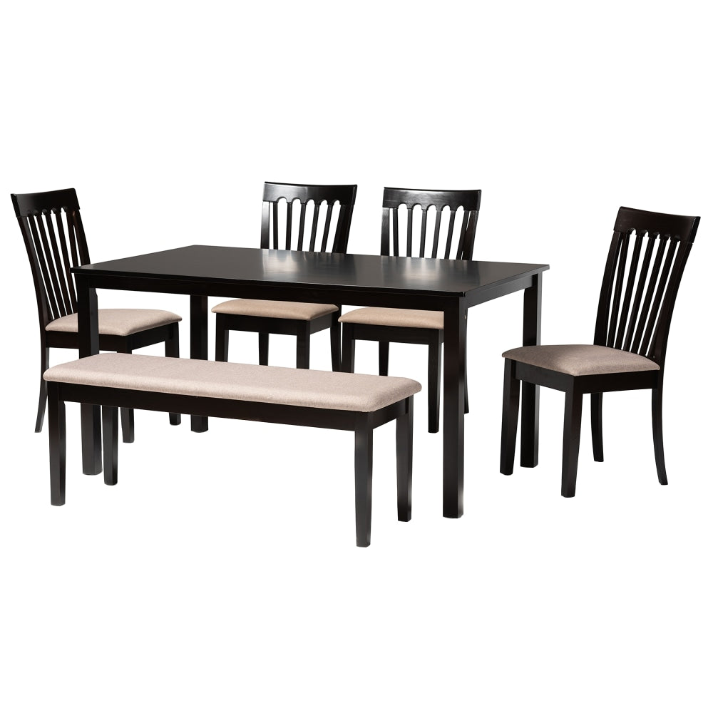 Baxton Studio Minette Dining Set, 29-3/16inH x 59-1/16inW x 35-7/16inD, Sand/Dark Brown