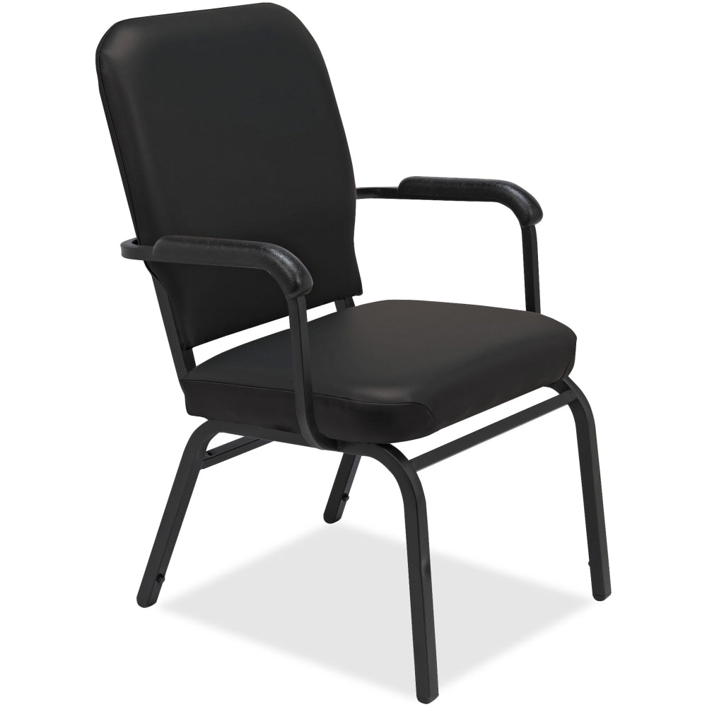 Lorell Big & Tall Padded Vinyl Seat, Vinyl Back Stacking Chair, 15in Seat Width, Black Seat/Black Frame, Quantity: 2