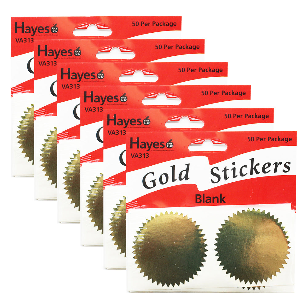 Hayes Publishing Blank Certificate Seals, 2in, Gold, 50 Per Pack, Set Of 6 Packs