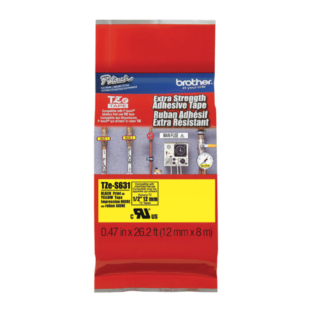 Brother P-touch Industrial TZe Tape Cartridges, Polyethylene, 15/32inW x 26 1/4L , Black on Yellow