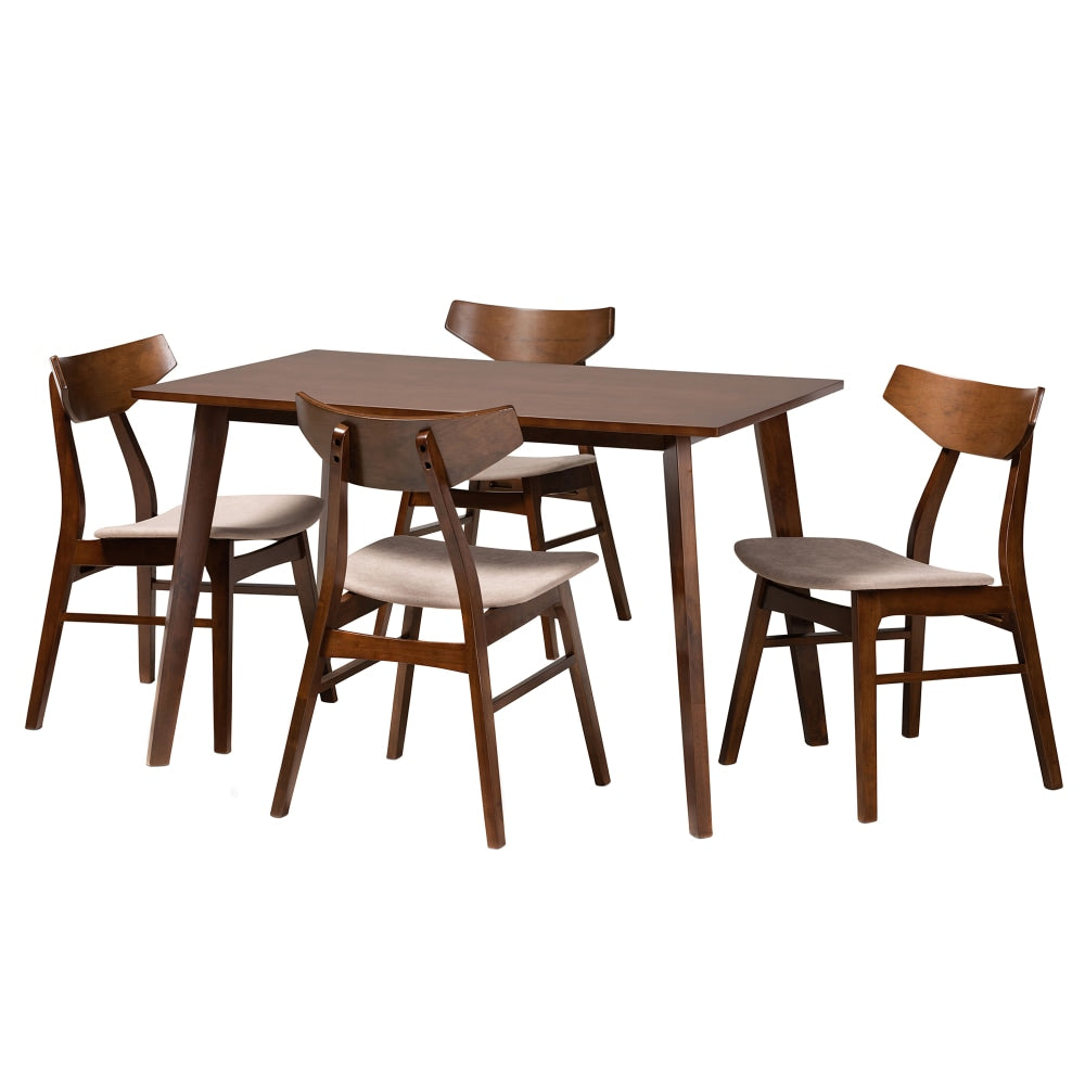 Baxton Studio Lois Dining Set, 29-1/2inH x 47-1/4inW x 29-1/2inD, Light Beige/Walnut Brown
