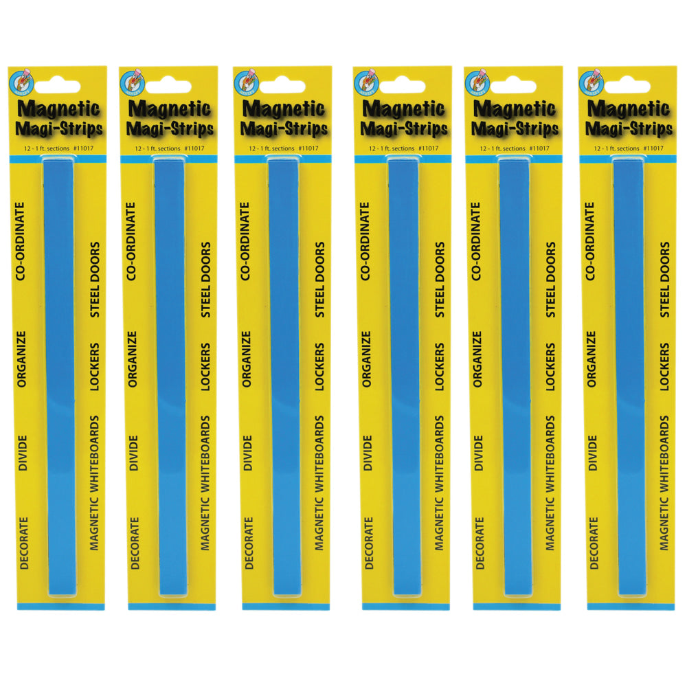 Ashley Productions Magnetic Magi-Strips, 3/4in x 12', Blue, 12 Strips Per Pack, Set Of 6 Packs