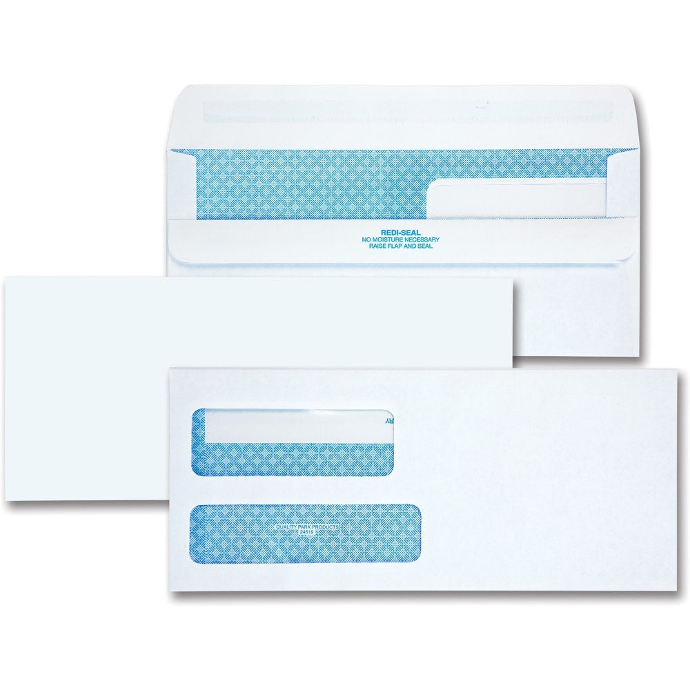 Quality Park No. 9 Double Window Security Tint Envelopes with Self-Seal Closure - Security - #9 - Adhesive - 250 / Box - White