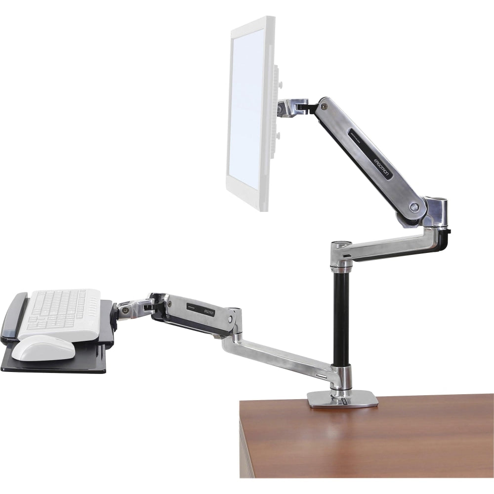 Ergotron WorkFit-LX Desk Mount For Flat-Panel Display, Keyboard And Mouse, Polished Aluminum