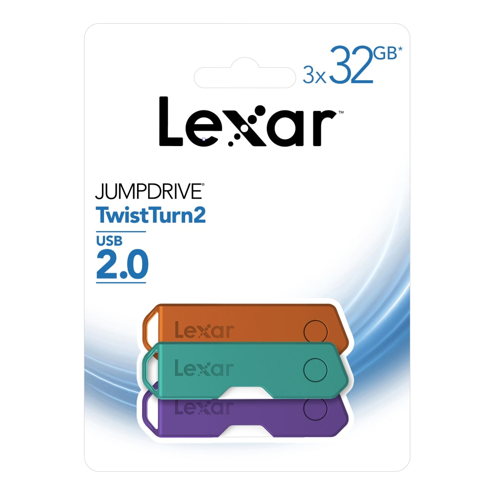 Lexar JumpDrive TwistTurn2 USB 2.0 Flash Drives, 32GB, Pack Of 3 Flash Drives, LJDTT2-32GABNA3