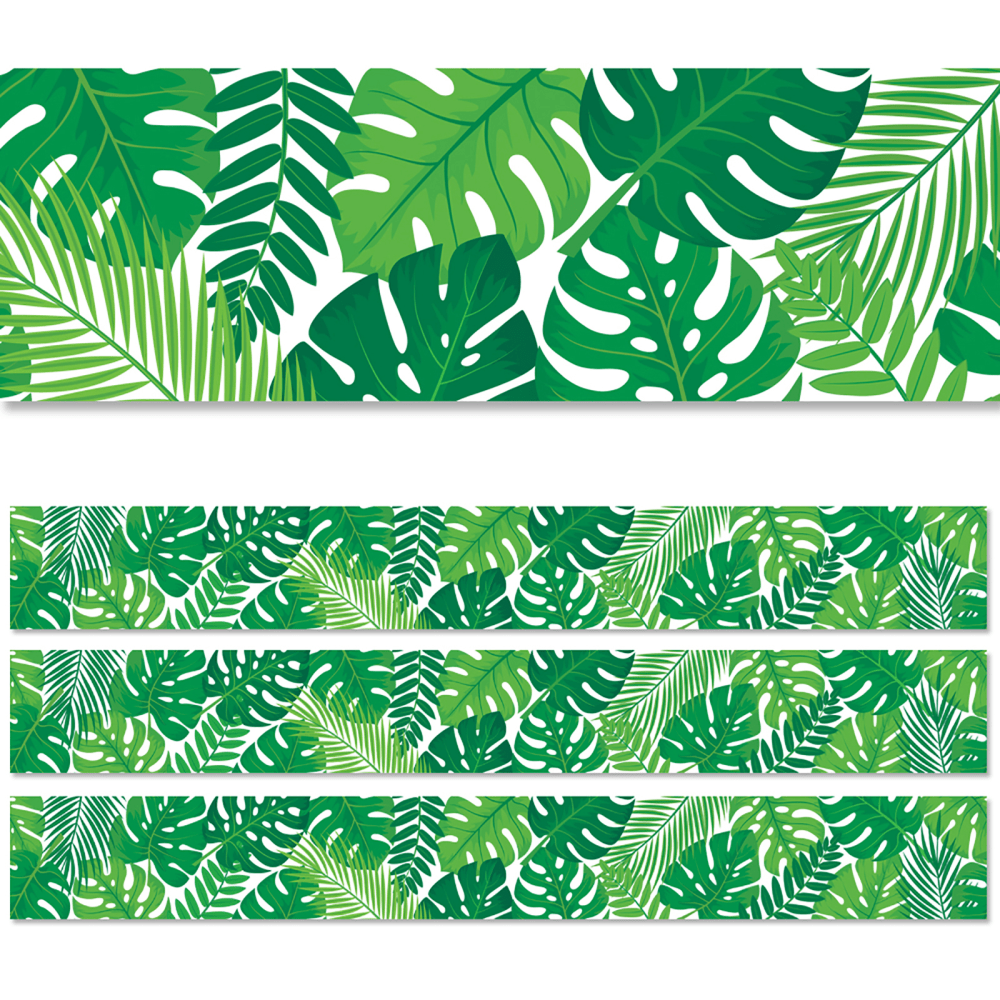 Creative Teaching Press EZ Borders, Tropical Leaves, 48' Per Pack, Set Of 3 Packs