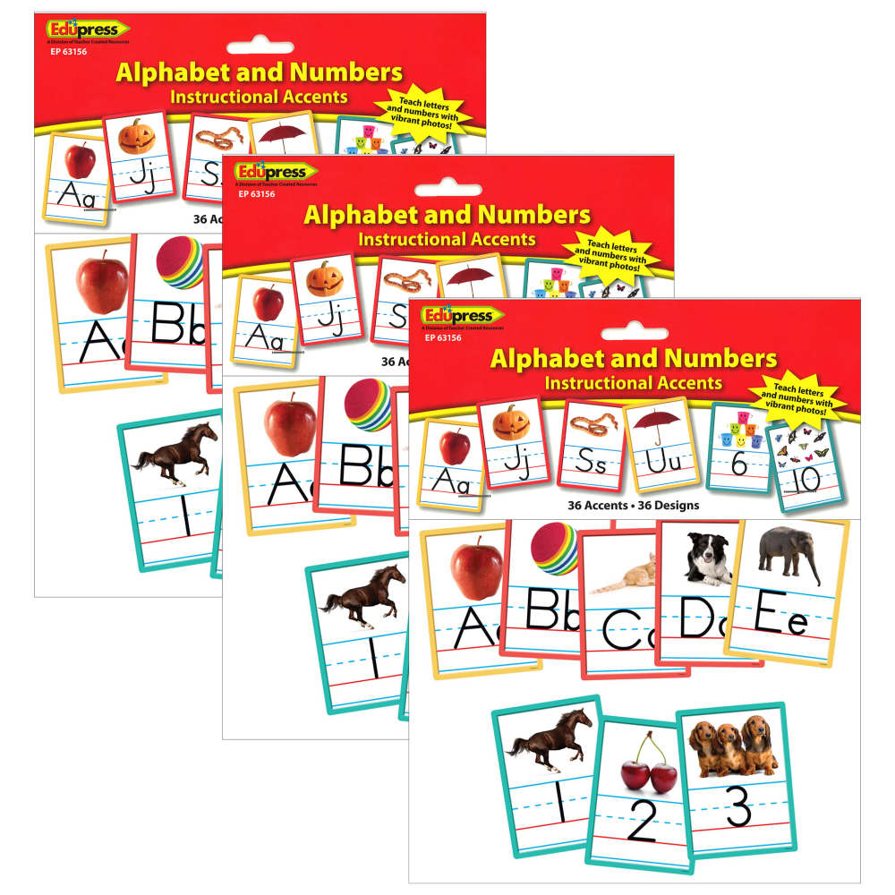 Edupress Alphabet And Numbers Accents, 36 Per Pack, Set Of 3 Packs