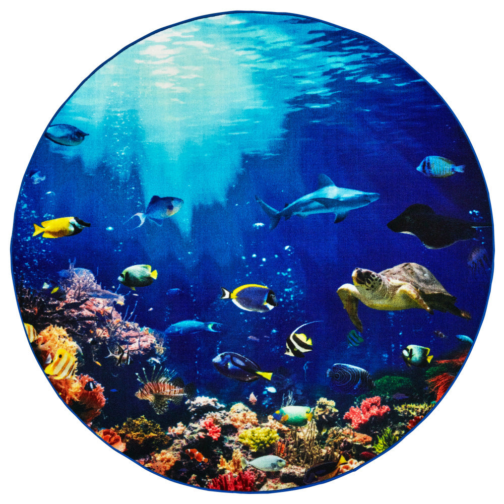Carpets for Kids Pixel Perfect Collection Explore The Ocean Seating Round Rug, 6ft x 6ft, Blue
