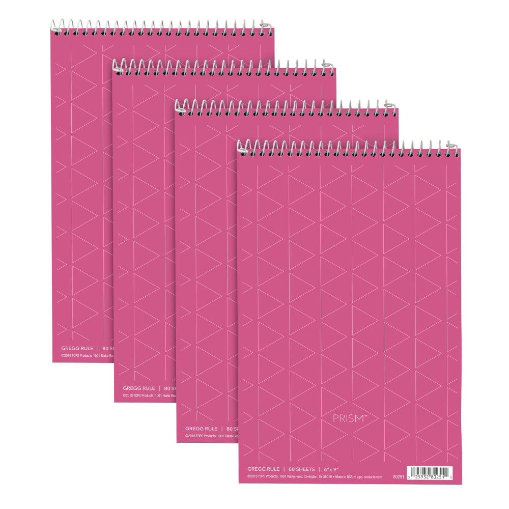 TOPS Prism+ Color Steno Books, 6in x 9in, 100% Recycled, Gregg Ruled, 80 Sheets, Pink, Pack Of 4