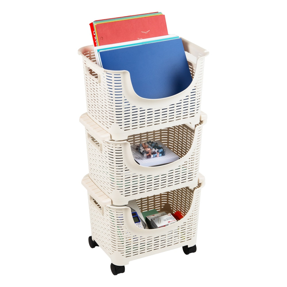 Mind Reader Basket Collection 3-Tier Stackable Storage Containers, Ivory
