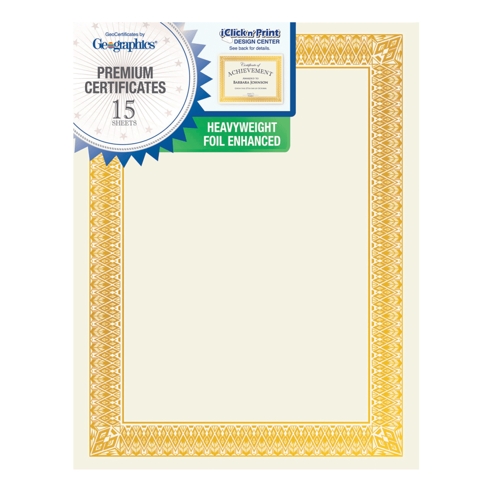 Geographics Foil Certificates, 8-1/2in x 11in, Rome Gold, Pack Of 15