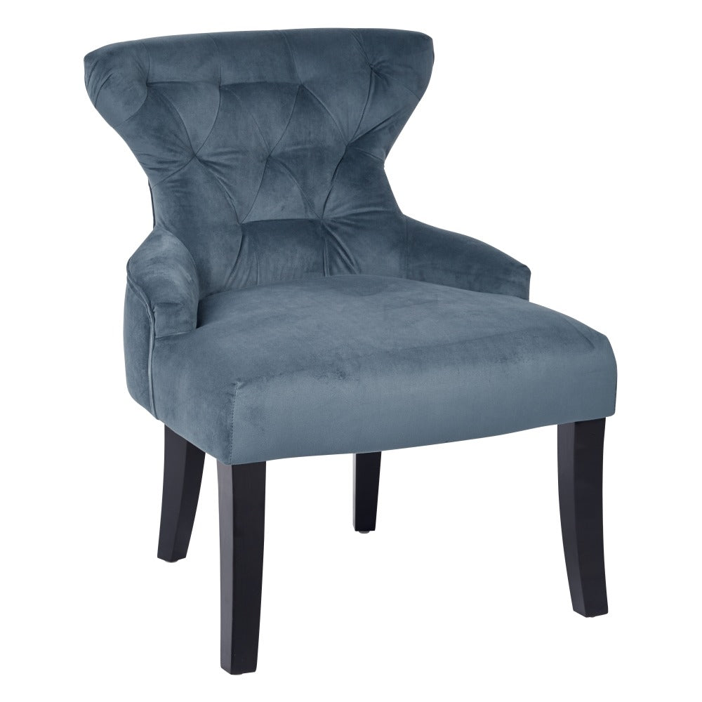 Ave Six Curves Hourglass Accent Chair, Atlantic Blue Velvet/Dark Espresso