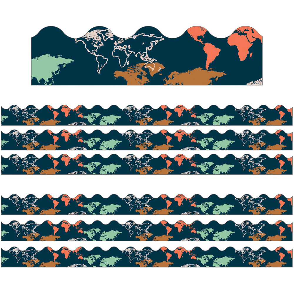 Carson Dellosa Education Scalloped Border, Lets Explore World Map, 39ft Per Pack, Set Of 6 Packs