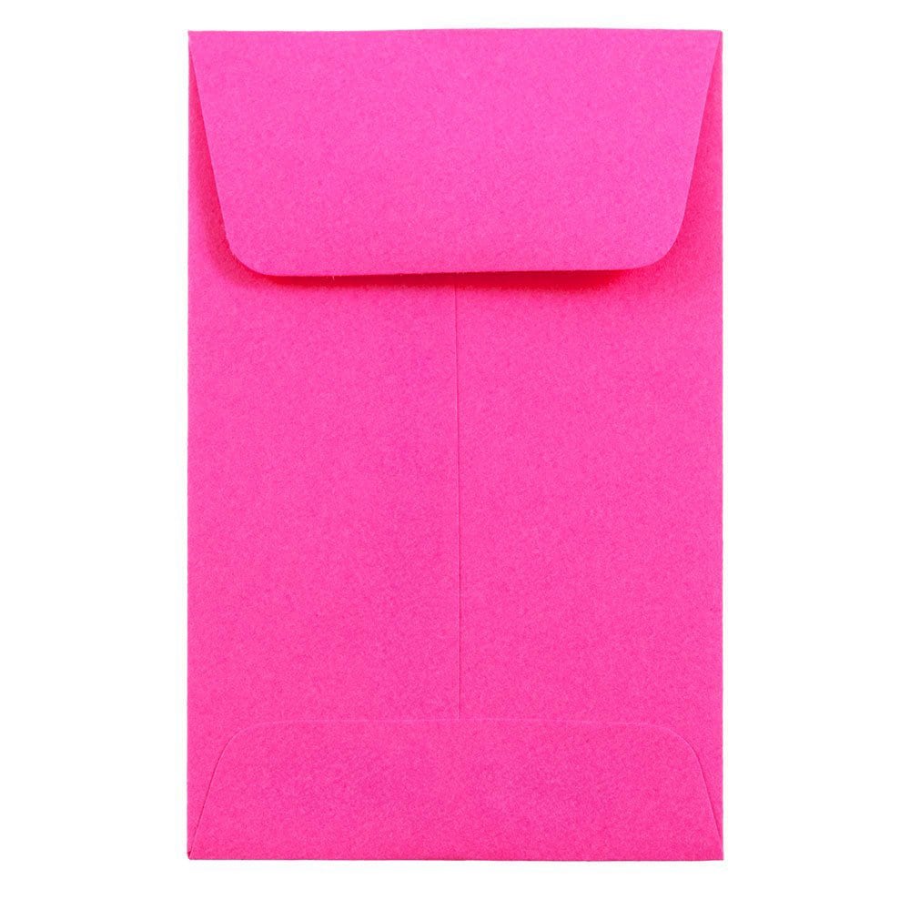 JAM Paper Coin Envelopes, #1, Gummed Seal, Fuchsia Pink, Pack Of 25