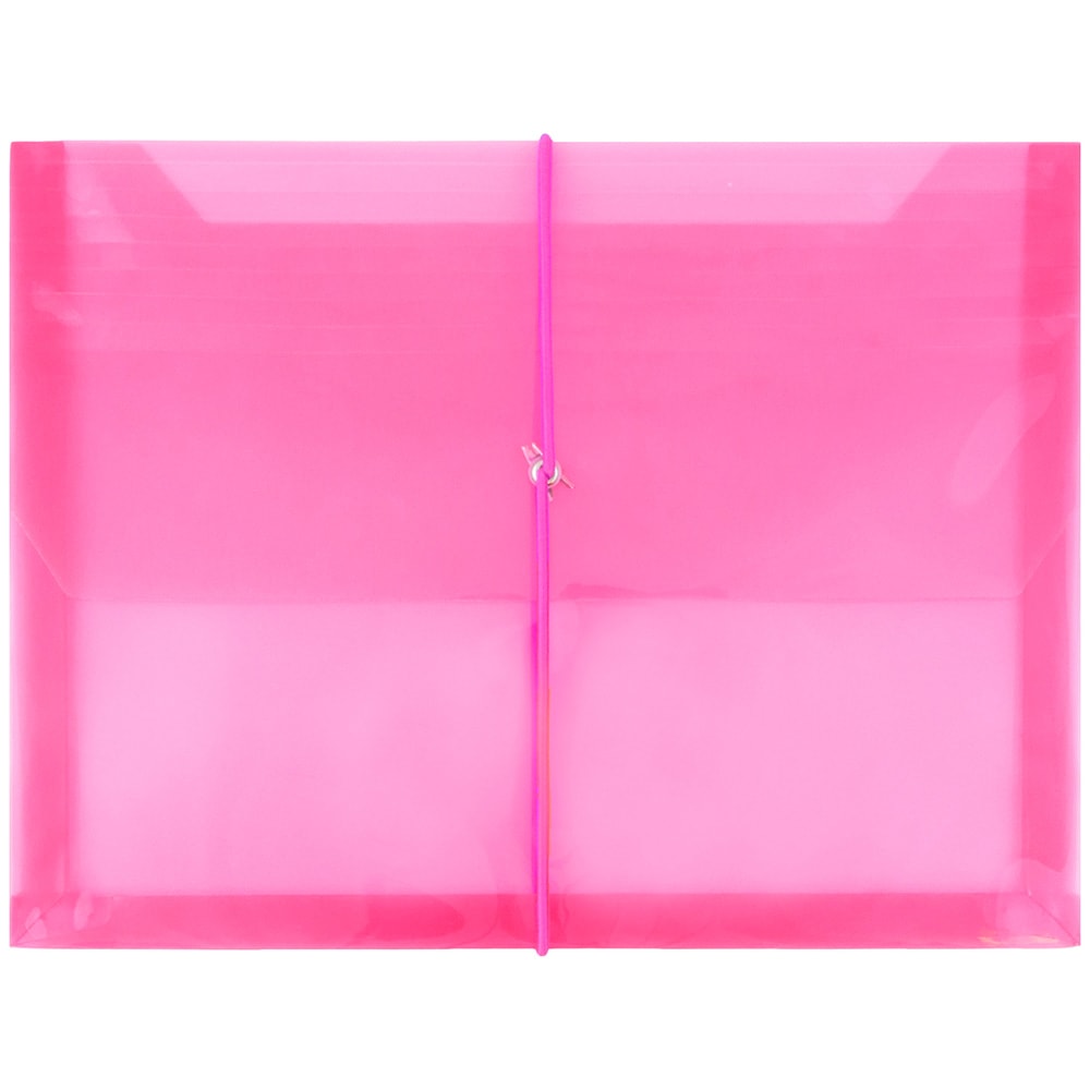 JAM Paper Plastic Booklet Envelope, Letter-Size, 9 3/4in x 13in, Bungee Closure, Fuchsia Pink
