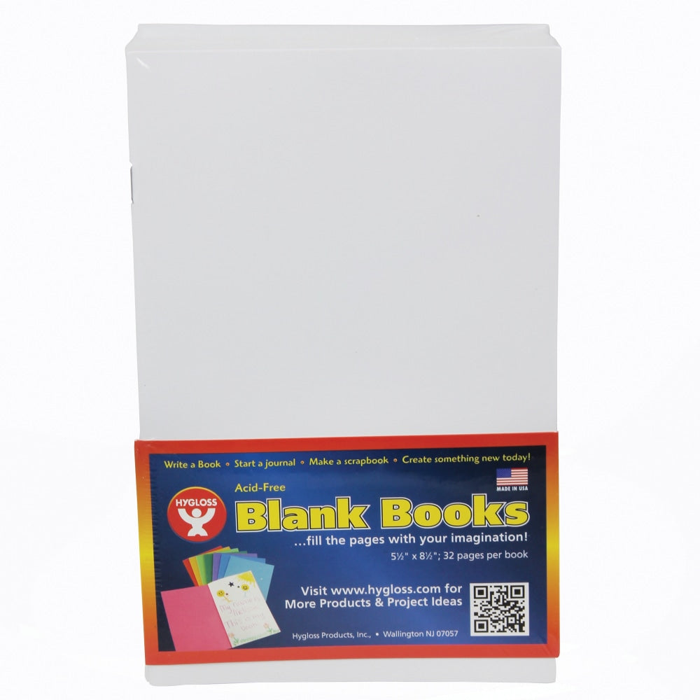 Hygloss Mighty Brights Paperback Blank Books, 5in x 8in, 32 Pages (16 Sheets), White, Pack Of 20