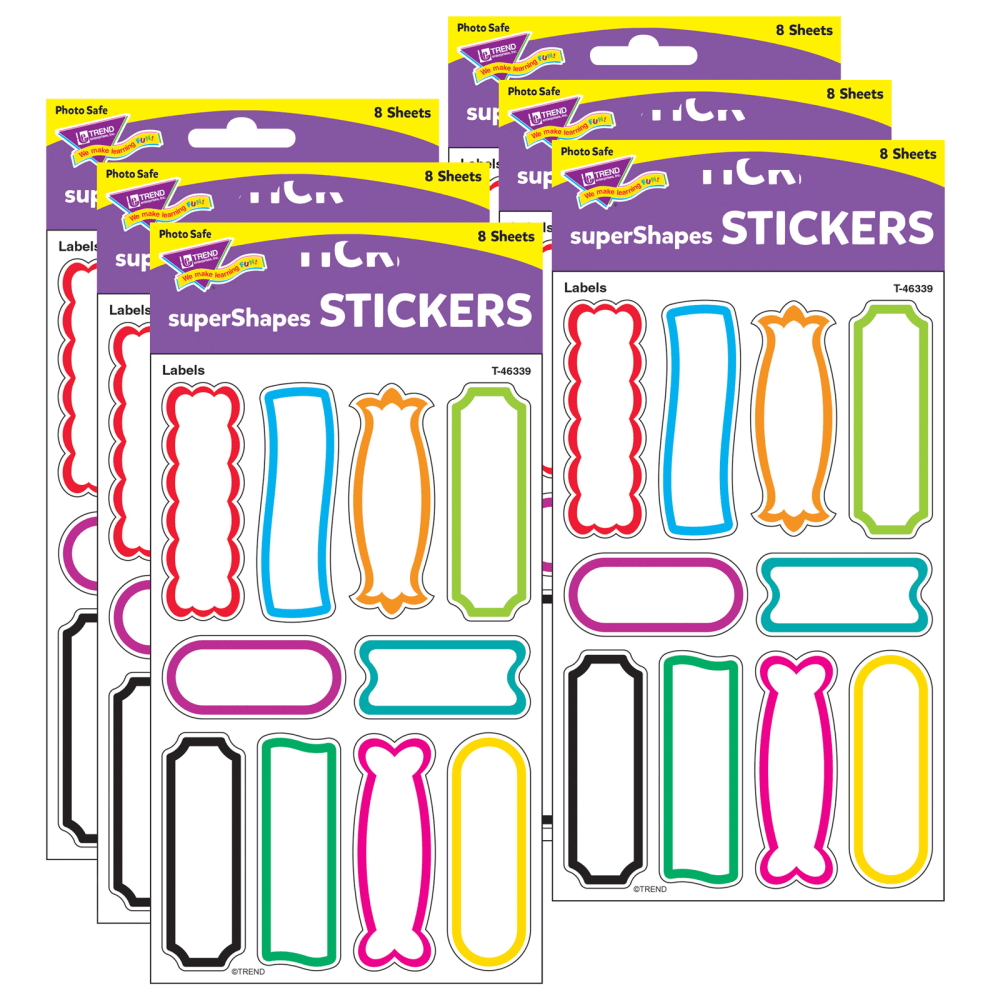 Trend superShapes Stickers, Labels, 80 Stickers Per Pack, Set Of 6 Packs