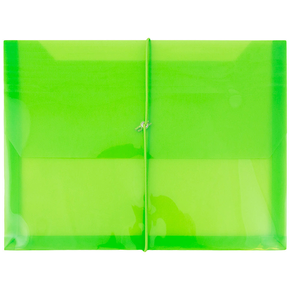 JAM Paper Plastic Booklet Envelope, Letter-Size, 9 3/4in x 13in, Bungee Closure, Lime Green