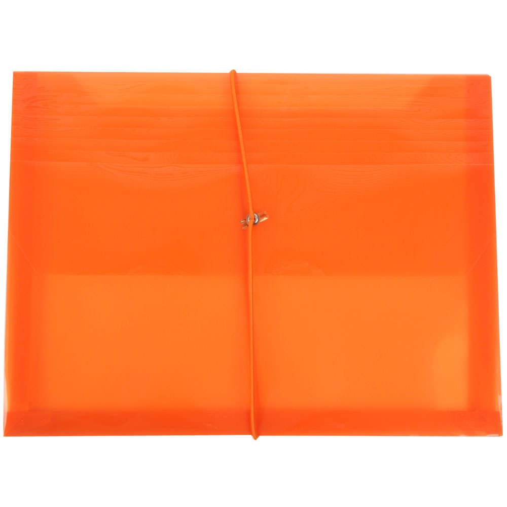 JAM Paper Plastic Booklet Envelope, Letter-Size, 9 3/4in x 13in, Bungee Closure, Orange