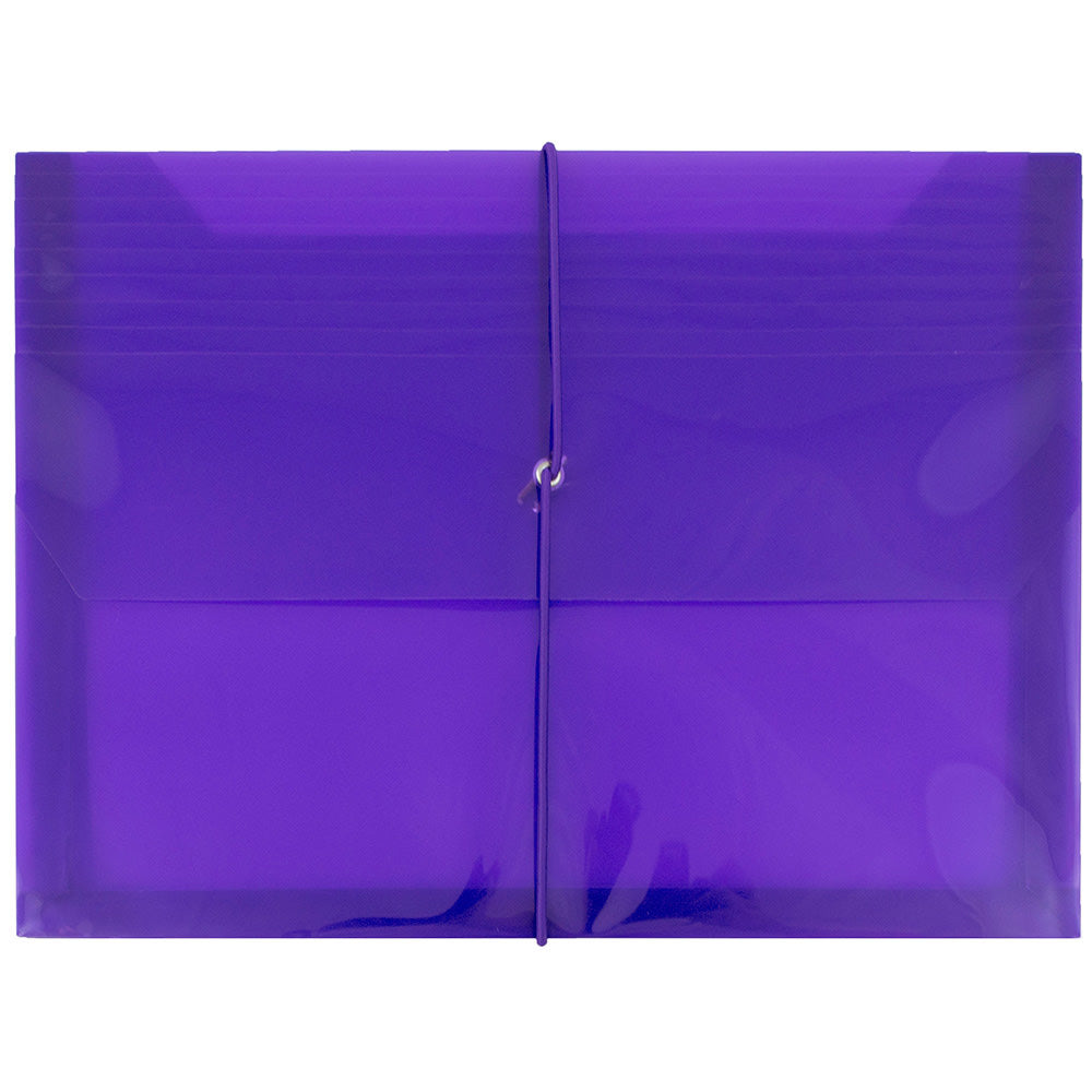 JAM Paper Plastic Booklet Envelope, Letter-Size, 9 3/4in x 13in, Elastic Band Closure, Purple