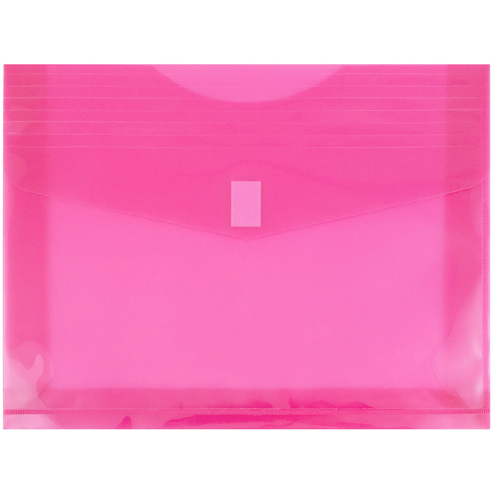 JAM Paper Plastic Booklet Envelopes, Letter-Size, 9 3/4in x 13in, Hook & Loop Closure, Fuchsia Pink, Pack Of 12