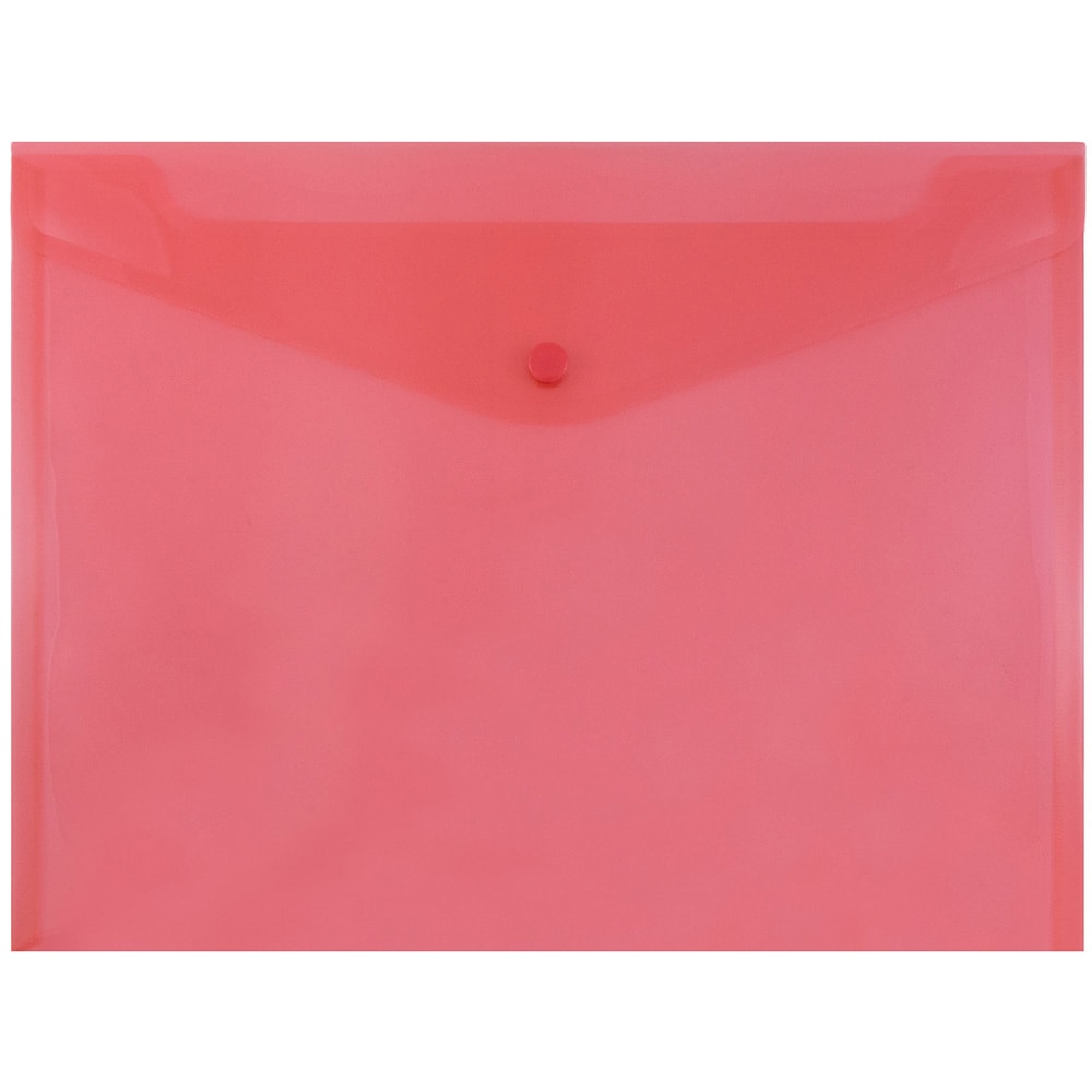 JAM Paper Booklet Plastic Envelopes, Letter-Size, 9 3/4in x 13in, Button-Snap Closure, Red, Pack Of 12