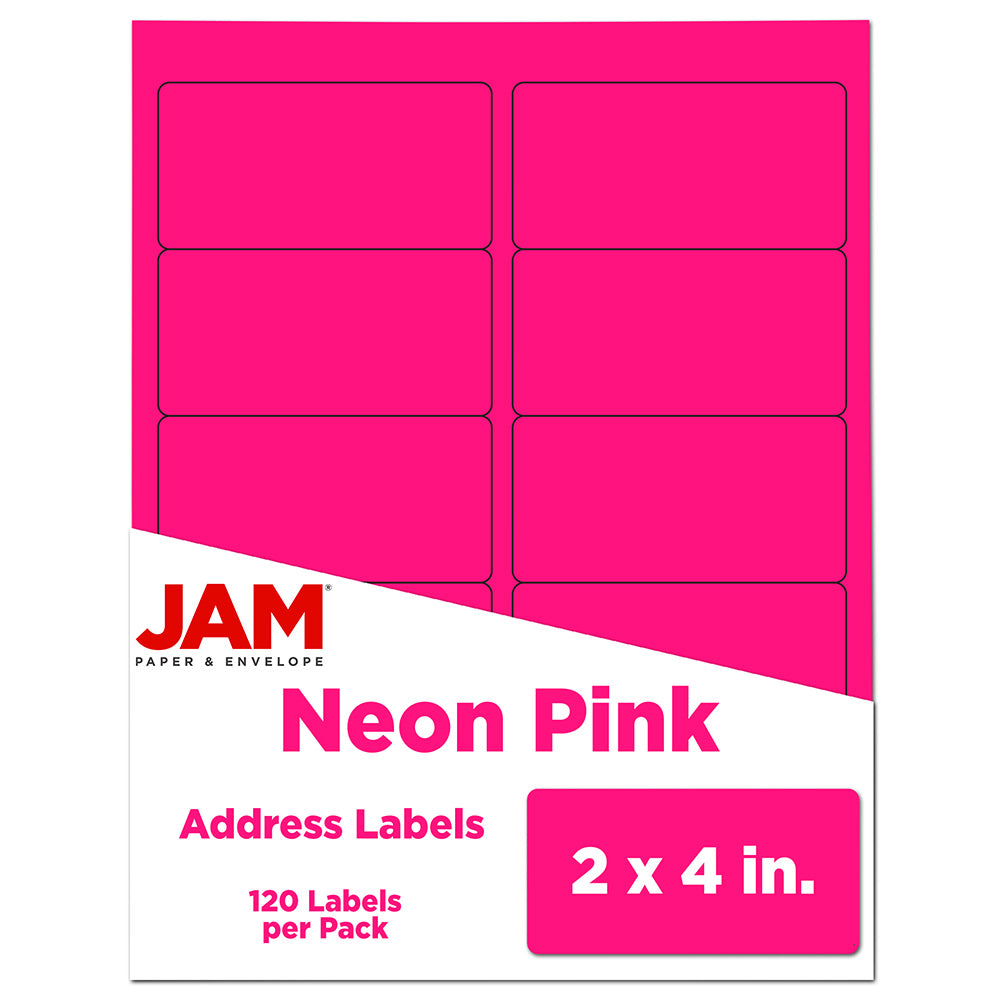 JAM Paper Mailing Address Labels, Rectangle, 2in x 4in, Neon Pink, Pack Of 120