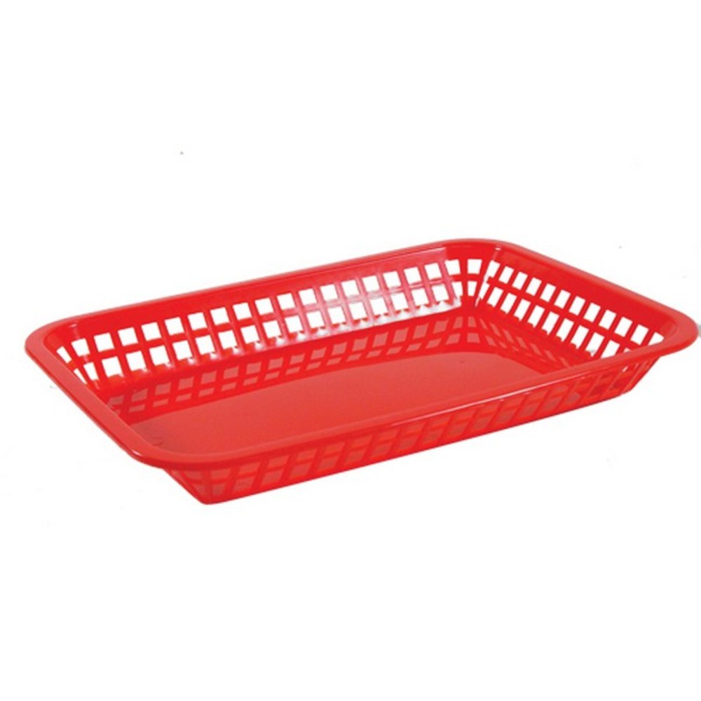 Tablecraft Rectangular Plastic Platter Baskets, 1-1/2inH x 8-1/2inW x 11-3/4inD, Red, Pack Of 12 Baskets