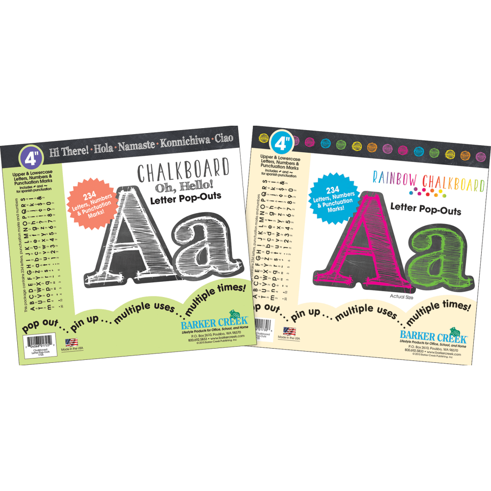 Barker Creek Letter Pop-Outs Sets, White Chalk/Rainbow Chalk, Pack Of 2