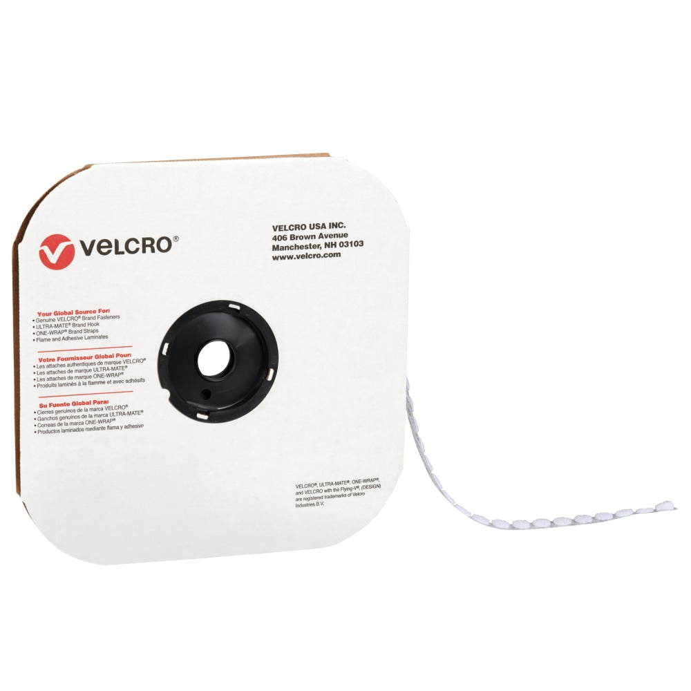 VELCRO Brand Tape, Hook Dots, 0.63in, White, Case Of 1,200