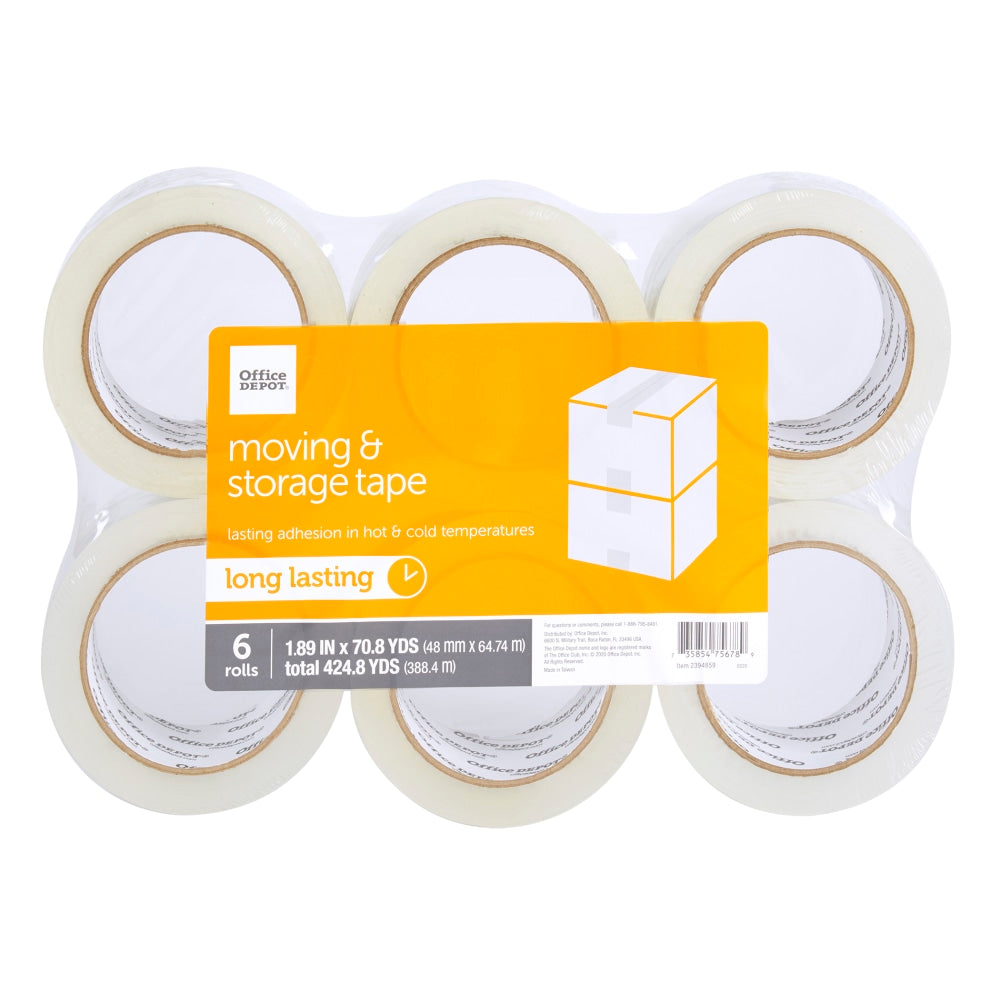 Office Depot Brand Moving & Storage Packing Tape , 1.89in x 70.8 Yd, Crystal Clear, Pack Of 6 Rolls