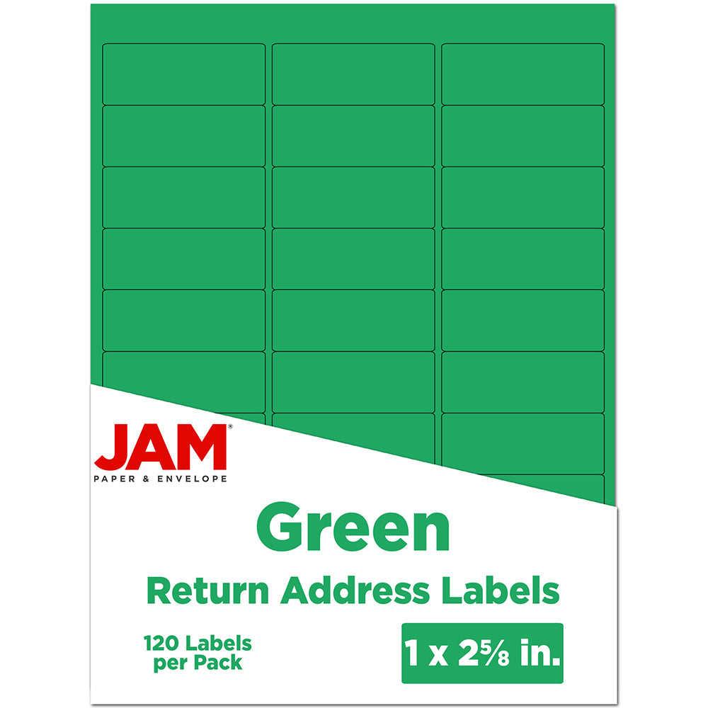 JAM Paper Mailing Address Labels, Rectangle, 2 5/8in x 1in, Green, Pack Of 120