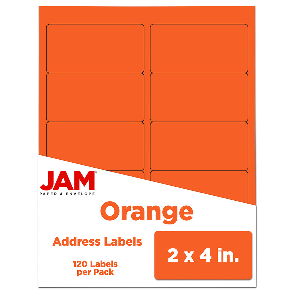 JAM Paper Mailing Address Labels, Rectangle, 2in x 4in, Orange, Pack Of 120