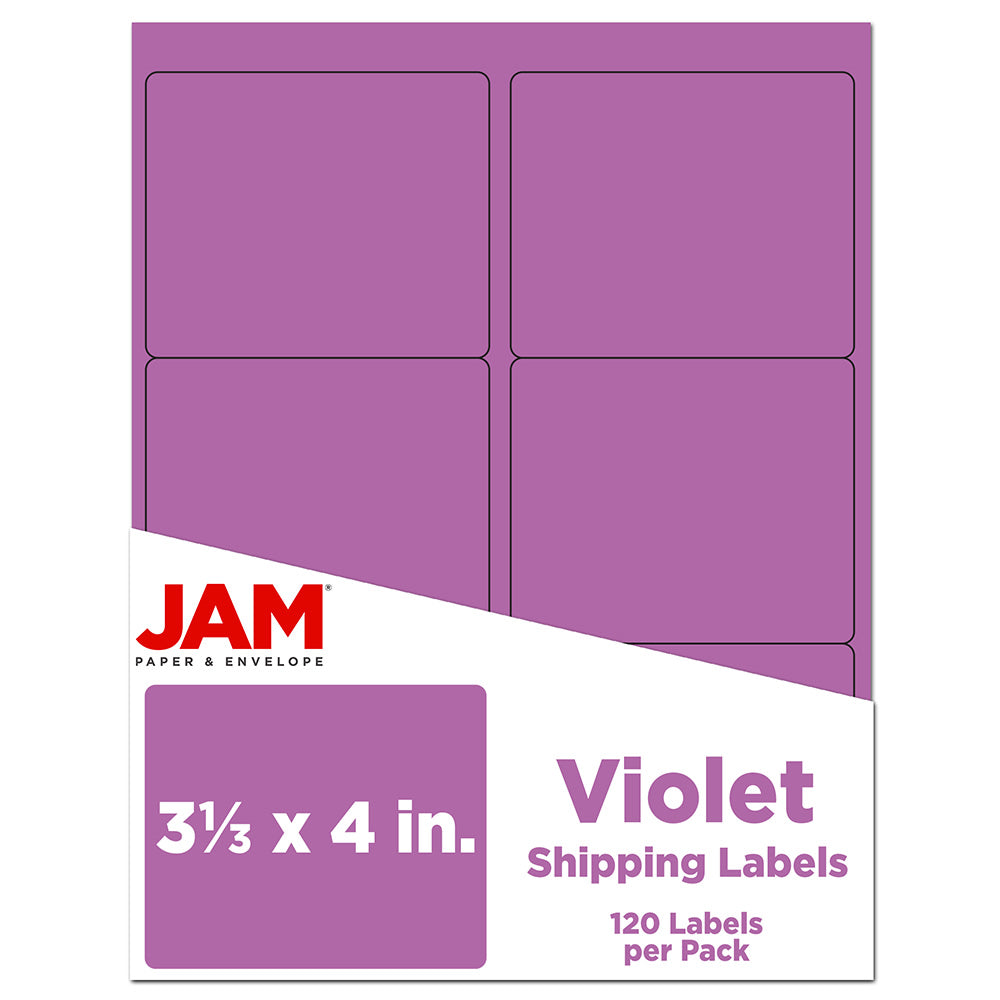 JAM Paper Mailing Address Labels, Rectangle, 3 1/3in x 4in, Purple, Pack Of 120
