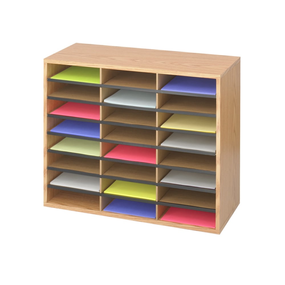 Safco Laminte Literature Organizer - 24 Compartment(s) - Compartment Size 2.50in x 9in x 11.75in - 23.5in Height x 29in Width x 12in DepthFloor - Laminate - Medium Oak - Particleboard - 1 Each
