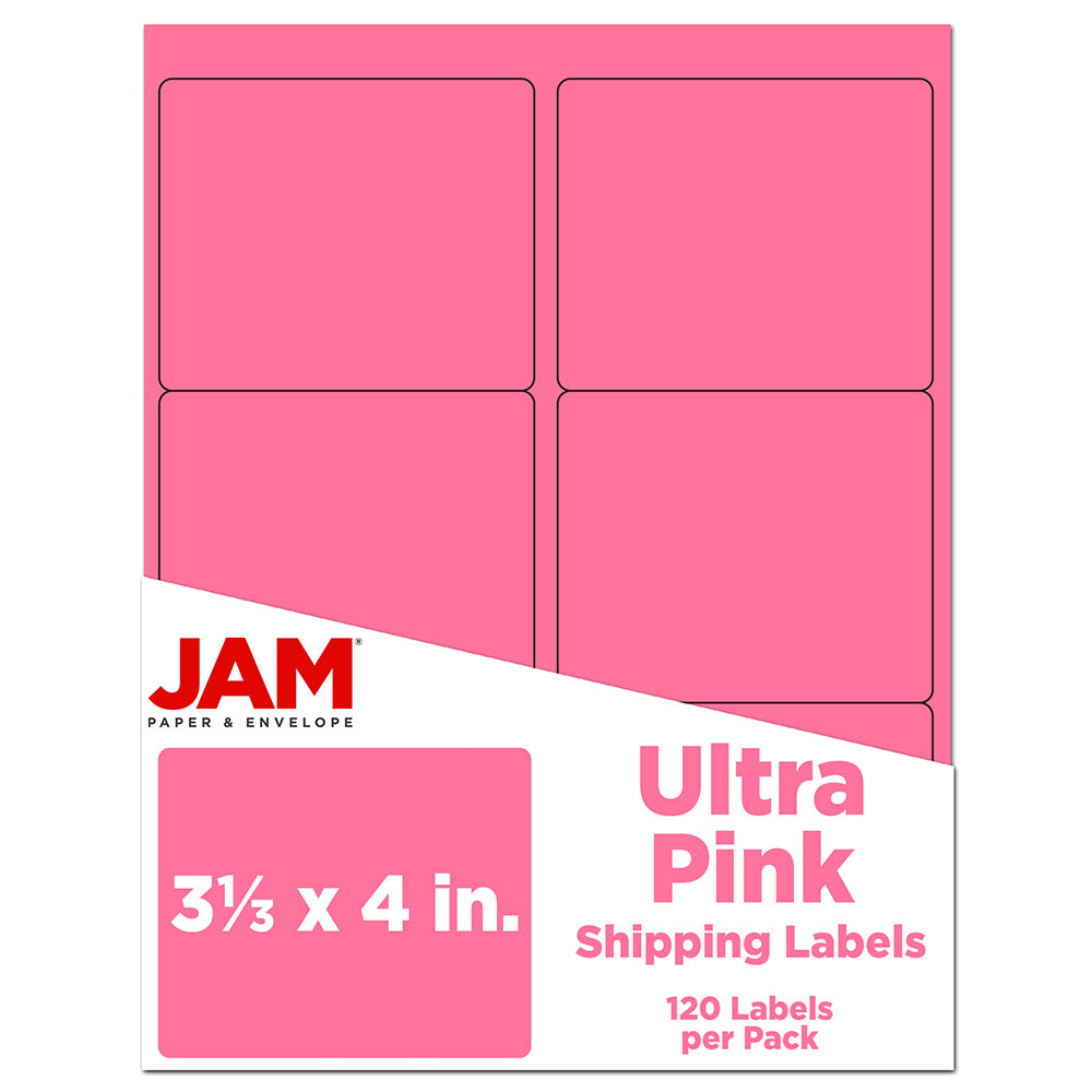 JAM Paper Mailing Address Labels, Rectangle, 3 1/3in x 4in, Pink, Pack Of 120