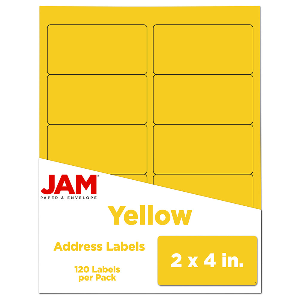 JAM Paper Mailing Address Labels, Rectangle, 2in x 4in, Yellow, Pack Of 120