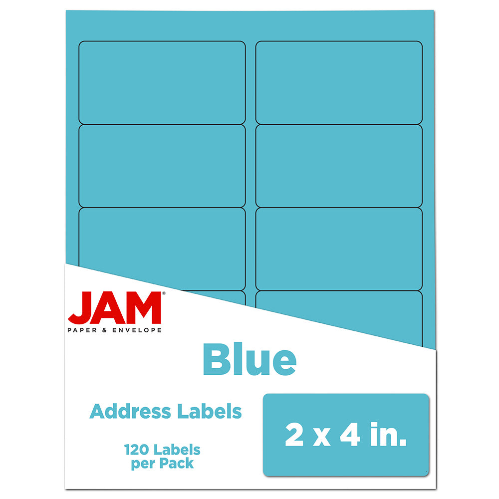 JAM Paper Mailing Address Labels, Rectangle, 2in x 4in, Blue, Pack Of 120