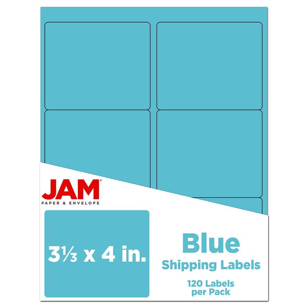 JAM Paper Mailing Address Labels, Rectangle, 3 1/3in x 4in, Blue, Pack Of 120