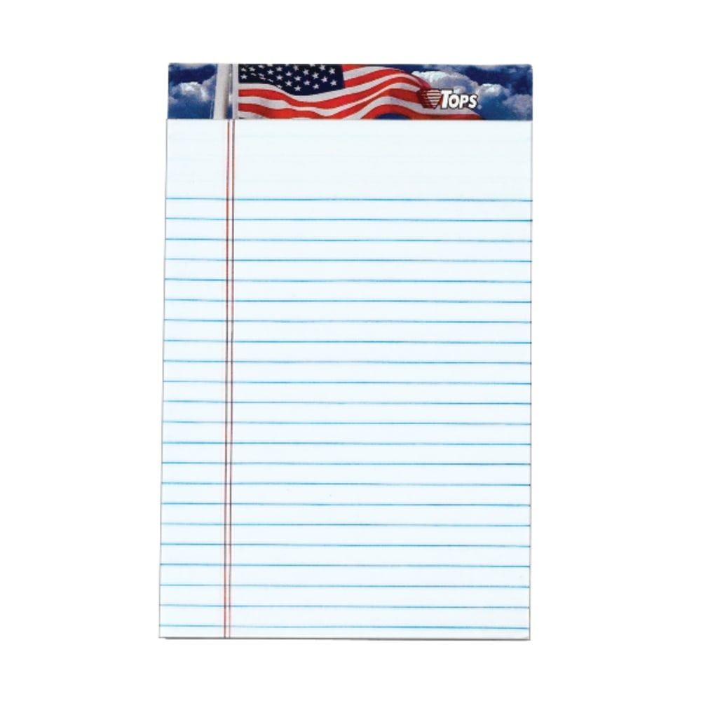 TOPS American Pride Writing Tablet, 5in x 8in, Jr. Size, Legal Rule, White, 50 Sheets Per Pad, Pack Of 12 Pads